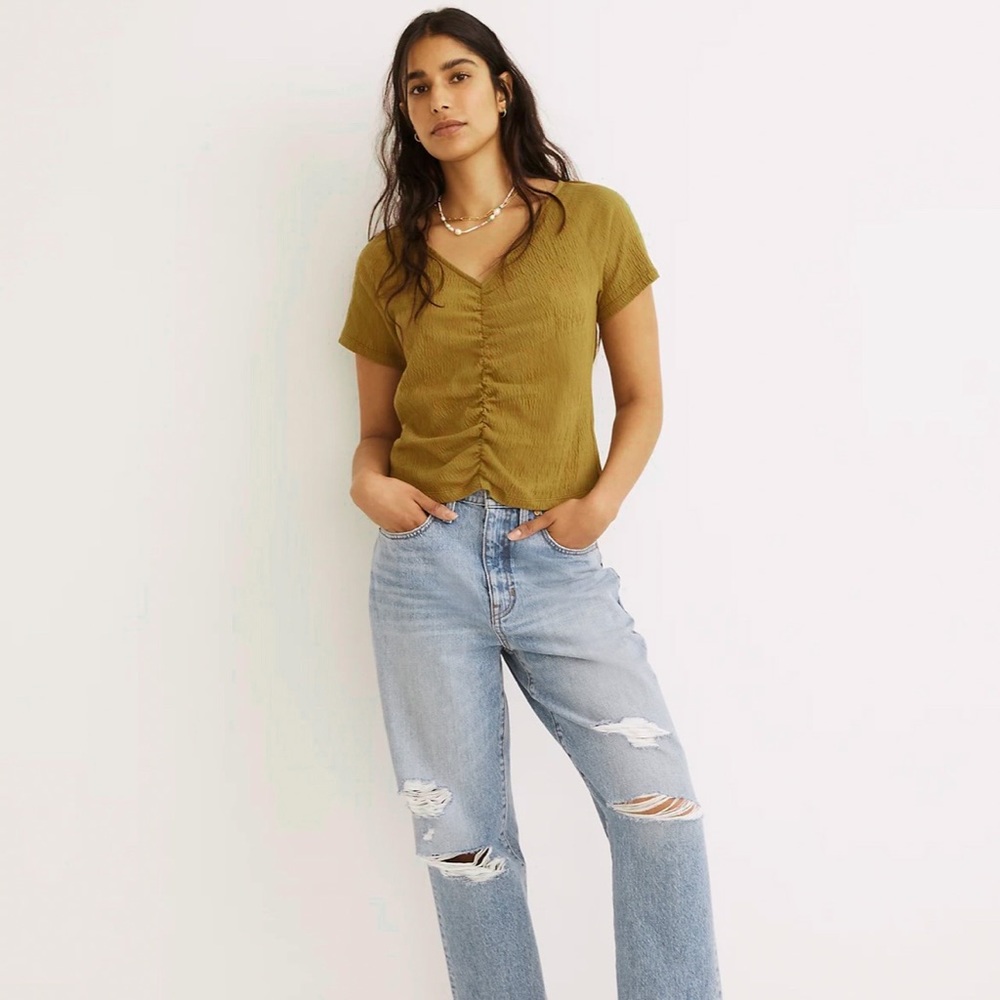 Madewell Knit Lightspun Ruched-Front Crop Top Spiced Olive